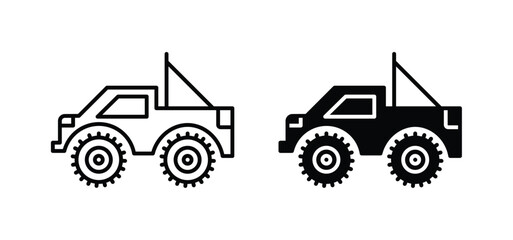 Monster truck vector icon set black filled and outlined style. © tara