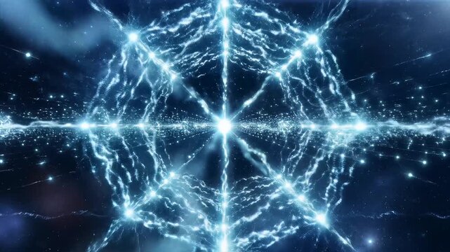 Abstract digital network with glowing blue particles and connections in a futuristic void