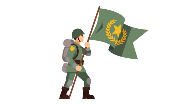 Soldier with flag vector illustration depicting concepts of leadership and victory