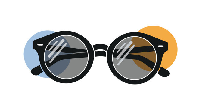 Stylish black framed eyeglasses with circular lenses depicted as a flat graphic icon for vision correction and optometry fashion accessories.