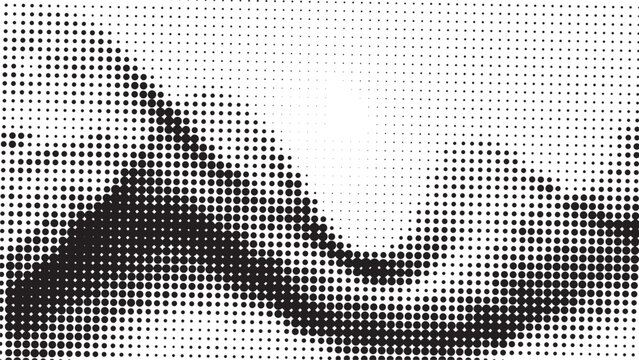 Abstract halftone wave background, black and white square dot pattern, geometric gradient vector texture for modern graphic design
