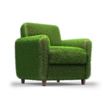 Green grass armchair on white background