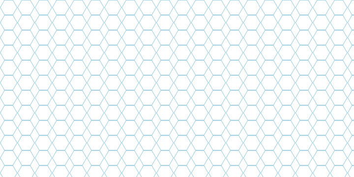 Abstract geometric hexagon honeycomb tessellation seamless vector pattern with light blue grid design for modern decorative backgrounds and textures