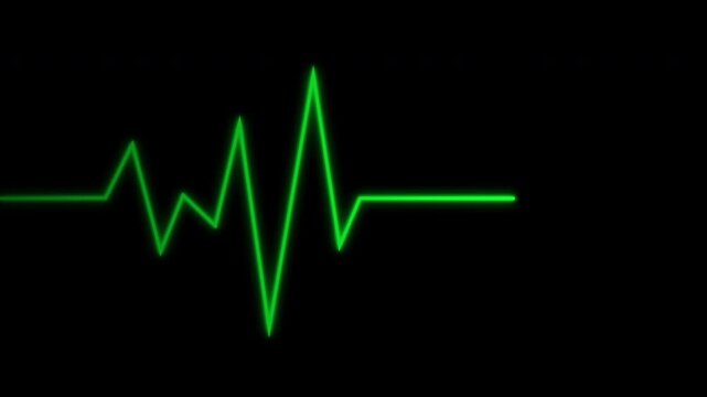 Heartbeat flatline, Cardiogram cardiograph. Bright green ECG monitor wave pattern for medical backgrounds, healthcare articles, cardiology websites, health presentations, and heart-related designs.