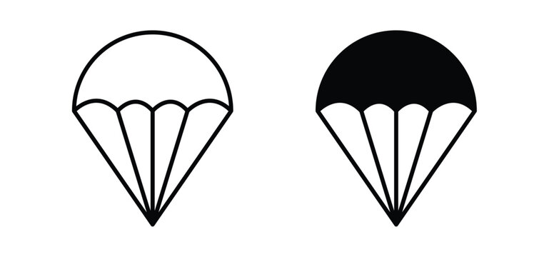 Parachute vector icon set black filled and outlined style.