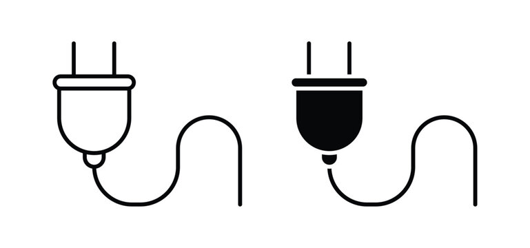 Plug vector icon set black filled and outlined style.