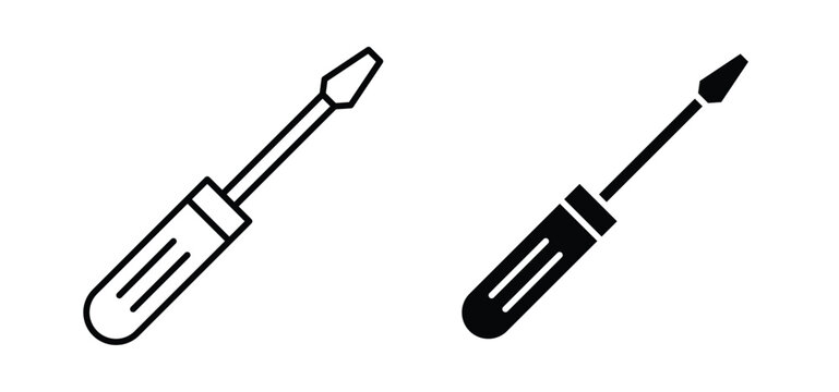 Screwdriver vector icon set black filled and outlined style.