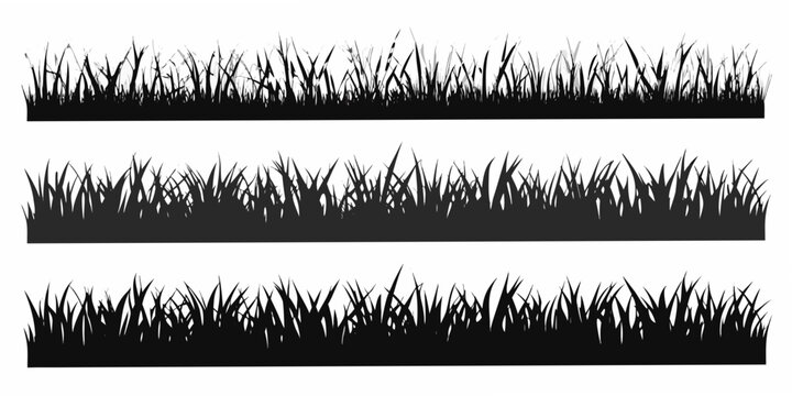 Grass blade silhouettes three rows on a white background
