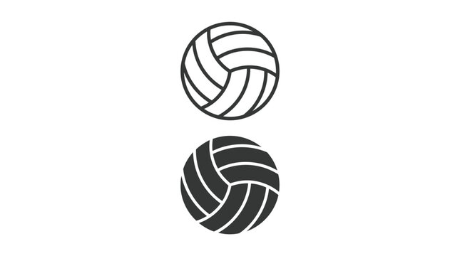 Two minimalist vector style volleyball icons featuring clean bold lines and a solid dark fill version designed for sports branding projects and graphic design assets displayed as simple flat black sil