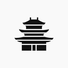 Black silhouette icon of traditional japanese temple building isolated on white background architectural landmark structure for travel and cultural design themes simple flat vector illustration. © MDISMAIL