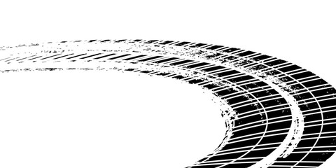 Tire track. Car, bike, motorcycle tyre mark with grunge effect isolated on white background. Wheel footprint on the road. Top view of rubber protector mark © Hidayat