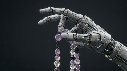 Fototapeta premium Robotic Hand Holding Beads with Intricate Details and Textures