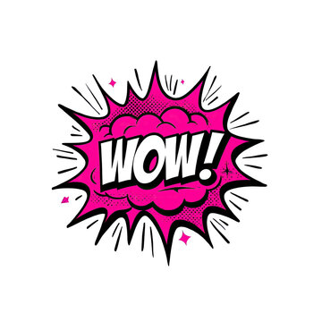Vibrant comic-style explosion speech bubble with bold wow exclamation mark for dynamic impact and surprise effects