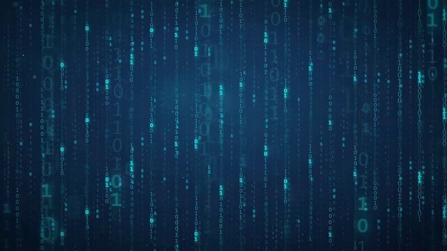 Abstract Digital Blue Binary Code Rain Falling Downwards on Dark Background for Technology Concept