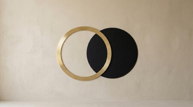 Minimalist Circular Art Composition on Neutral Wall Background