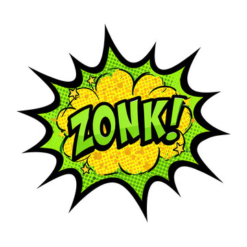 Vibrant comic-style explosion graphic featuring bold zonk text with dynamic yellow and green colors for energetic visual impact