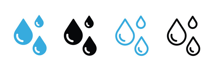 Water drops icon set with minimal droplet illustrations, fresh aqua symbols for hydration, climate, and digital interface applications. © Sidratul Muntaha