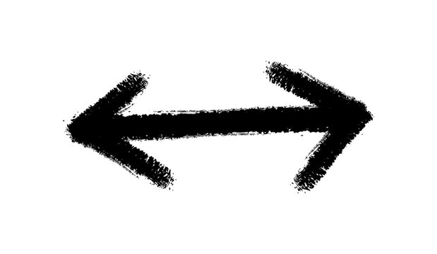 Horizontal double headed arrow icon in charcoal brush style isolated on white background symbol of bidirectional movement exchange transfer swap direction equality and symmetrical flow paths.