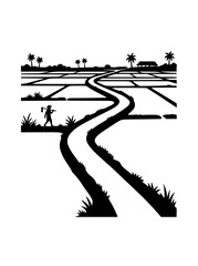 Naklejka premium Silhouette of a Farmer in a Rice Field Rural Landscape