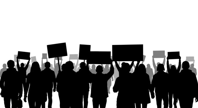 Protesters Holding Signs in Silhouette.