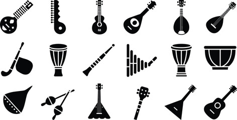 Assortment of Black Silhouettes of Musical Instruments illustration vector © Khadabox Mrida