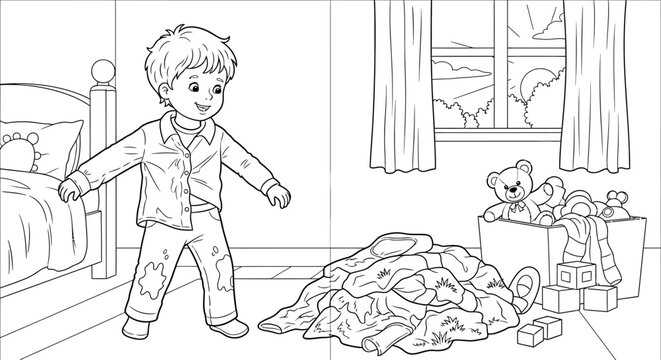 Boy making a messy pile.