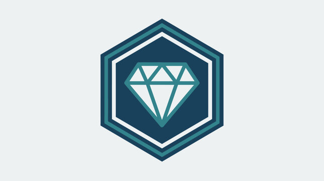 A striking geometric badge featuring a stylized diamond, symbolizing value and excellence, set against a deep blue hexagonal frame with subtle border details