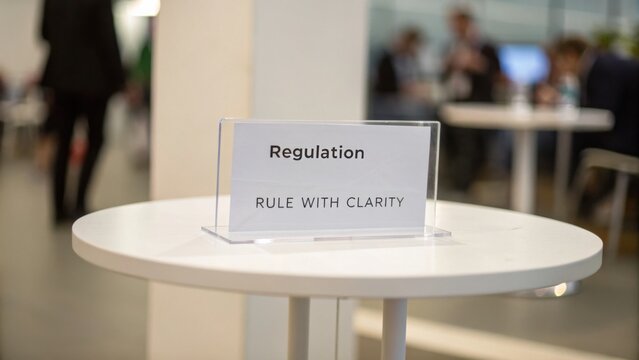 Regulation Sign with Clear Message at Business Event for Professionals on Compliance and Clarity in Governance
