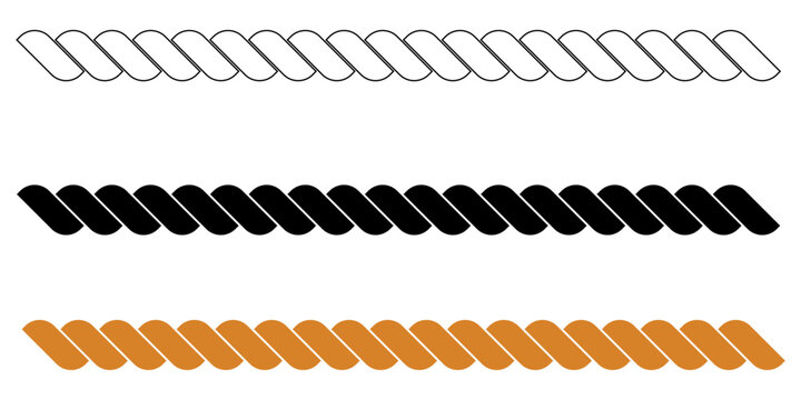 Rope vector icon.  Brushes rope patterns. Minimal twisted rope borders in black , colour and white, decorative nautical elements useful for design, framing, and graphic layout concepts.