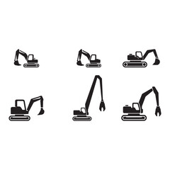 Long Reach Excavator Glyph Icon  Set Professional long reach excavator equipment and extended boom machinery icons. © Alamin
