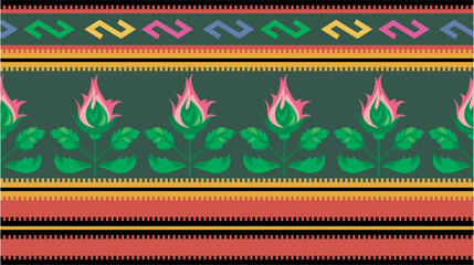 Geometric textile decorative pattern vector illustration design featuring floral motifs in teal, turquoise, and white with cross-stitch style for fabric, embroidery, and cultural art resources © Hassan