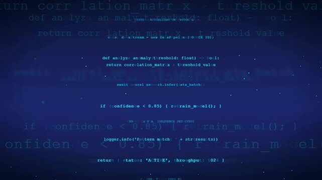 Abstract Digital Blue Screen with Scrolling Computer Code and Data Processing Animation