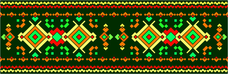 Geometric textile decorative pattern vector illustration design featuring floral motifs in teal, turquoise, and white with cross-stitch style for fabric, embroidery, and cultural art resources © Hassan