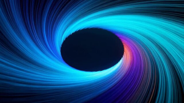 Multicolored spiral light flow around central dark void