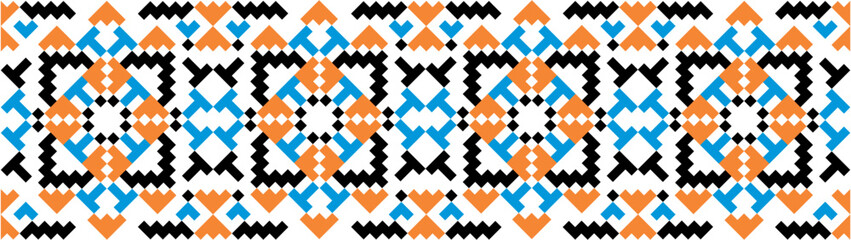 Geometric textile decorative pattern vector illustration design featuring floral motifs in teal, turquoise, and white with cross-stitch style for fabric, embroidery, and cultural art resources © Hassan