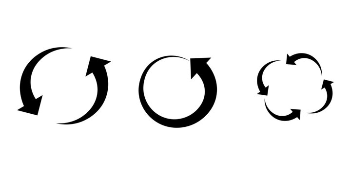 Set of circular refresh and reload arrow icons with minimalist modern design, ideal for synchronization concepts, update systems, recycling symbols, 