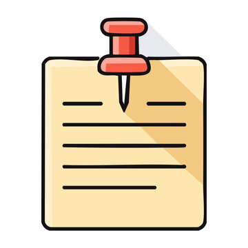 Yellow note with red pushpin and lines