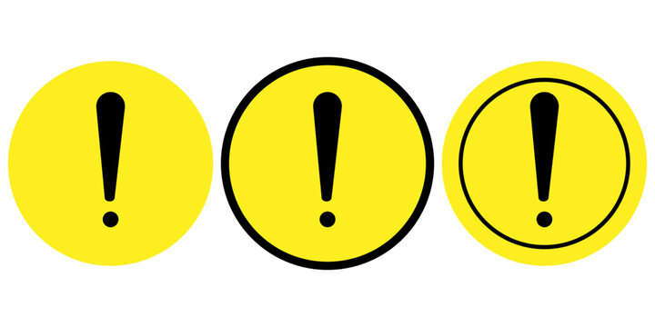 Set of warning and alert icons with bold exclamation mark design, ideal for caution messages, safety notifications, user interface alerts, 