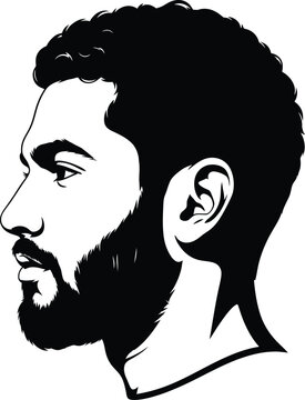 Man profile view with beard and short curly hair  illustration