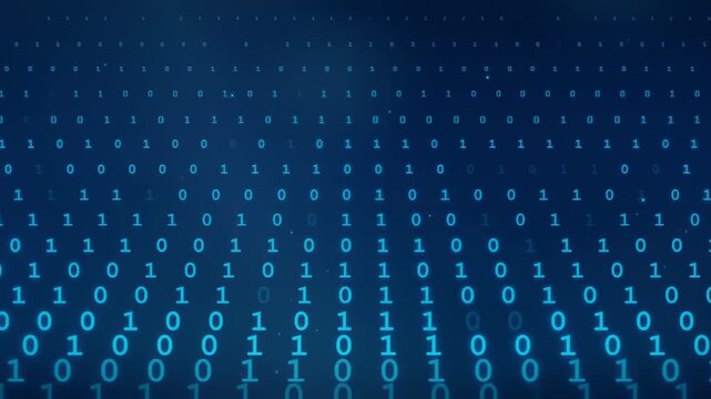 Abstract Digital Binary Code Stream Flowing Across a Dark Blue Technology Background