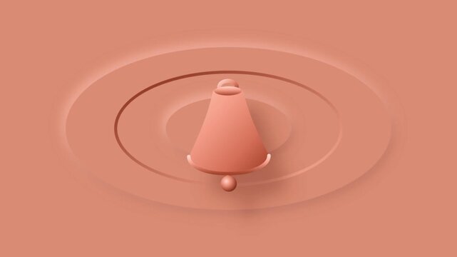3D animated bell icon ringing on a peach background. A stylized coral notification symbol swinging to alert users in a modern neumorphic design.