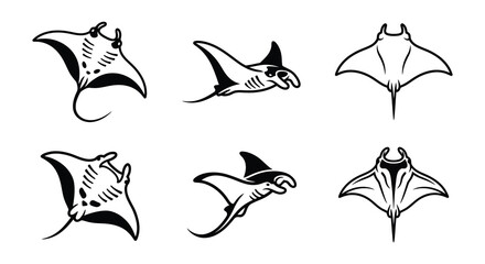 Manta Ray Silhouettes Black Vector Illustrations On White Background © nurjahan