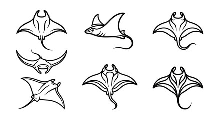 Manta Ray Silhouettes Black Vector Illustrations On White Background © nurjahan
