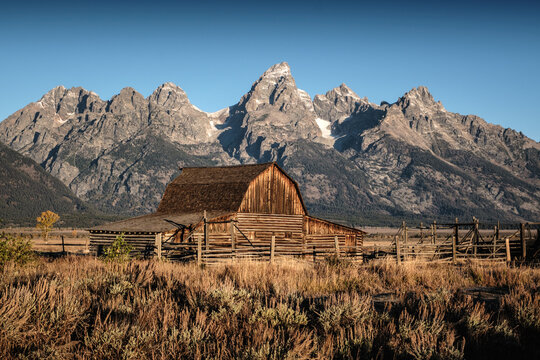 Sunrise in the snow-capped mountains of Grand Teton National Park, USA