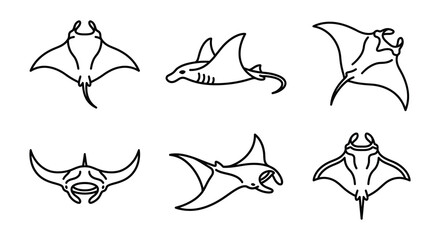 Manta Ray Silhouettes Black Vector Illustrations On White Background © nurjahan