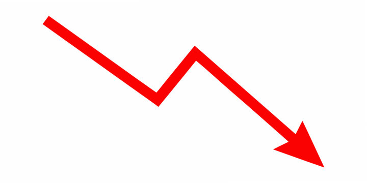 Red jagged arrow pointing down vector illustration on a white background