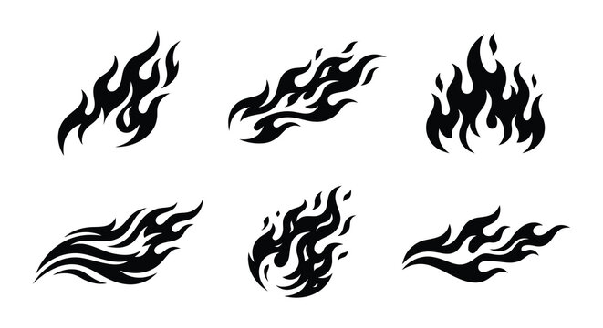 Flame Silhouettes Black Vector Graphics On White Background