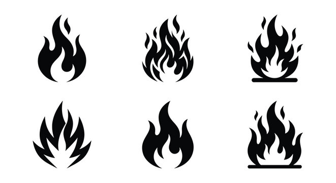 Flame Silhouettes Black Vector Graphics On White Background