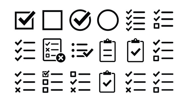 Checkmark And List Icons Flat Vector Symbols On White Background