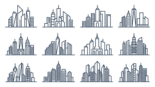 Collection of Minimalist City Skyline Line Icons
